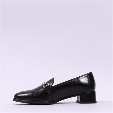 Wonders Alondra Block Heel Link Loafer - Dark Brown Leather